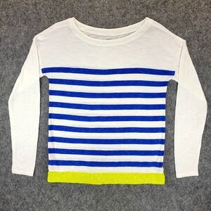 Ann Taylor Loft Shirt Womens M Blue White Striped‎ Yellow Sequin Nautical Preppy